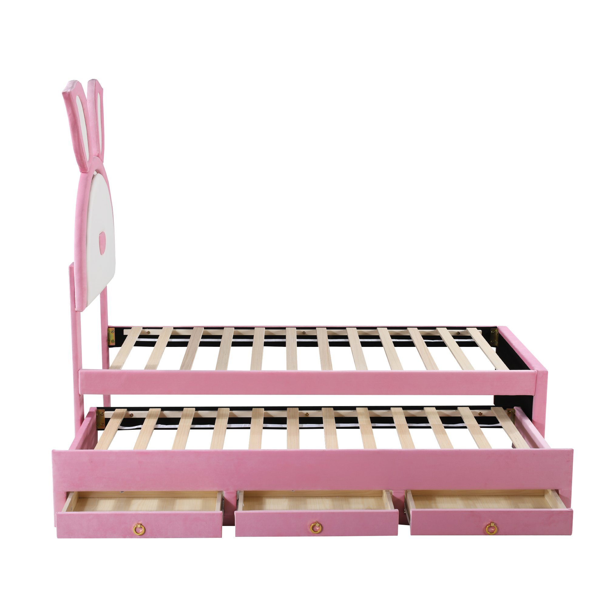 OKWISH Kinderbett Stauraumbett Gästebett Bett Polsterbett (Samtstoff Multifunktionales gepolstertes Einzelbett-Schlafsofa, mit ausziehbarem Bett, Stauraumschublade und farbwechselndem LED-Licht), ohne Matratze, 90 x 200 cm