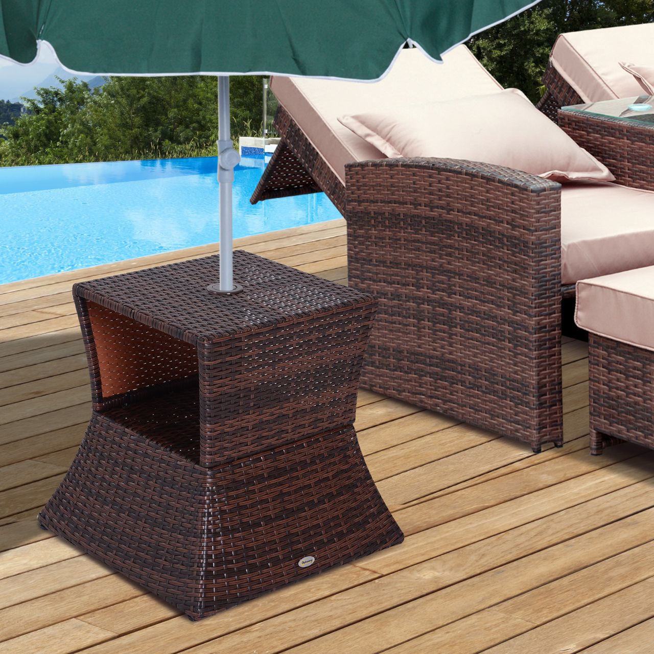 Outsunny Gartentisch Beistelltisch Sonnenschirmständer Gartenmöbel Polyrattan