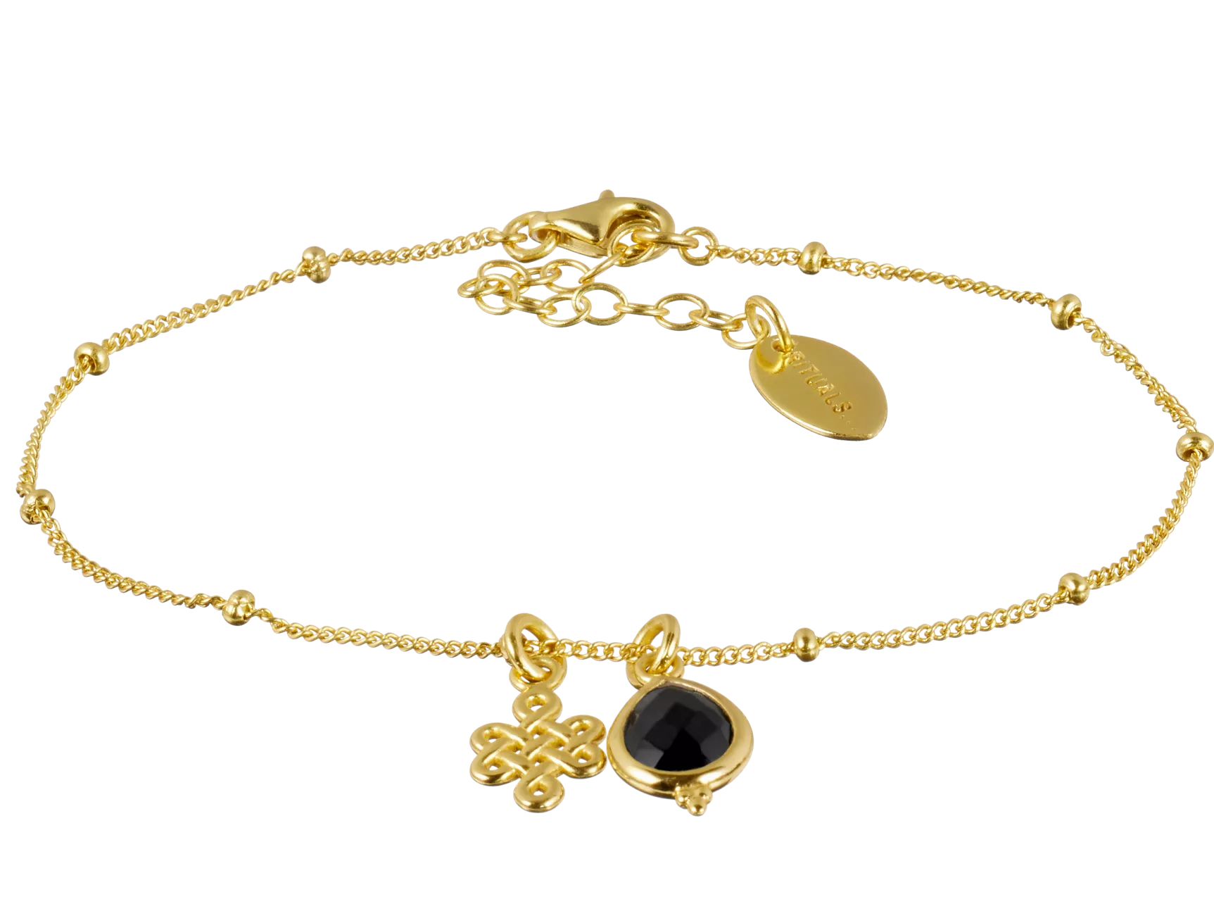 Bracelet pendentif infini en onyx noir plaqué or
