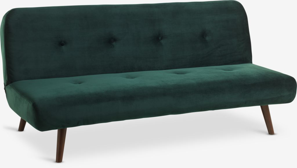 Sofa rozkładana JUVRE welurowa ciemnozielona/orzechowa