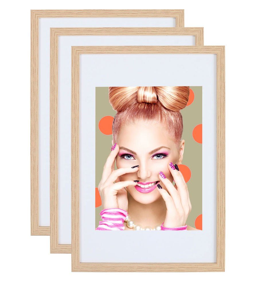 IDEAL TREND Bilderrahmen 3er 5er Set Holz Bilderrahmen Lifestyle Plexi Foto Rahmen Collage Wand