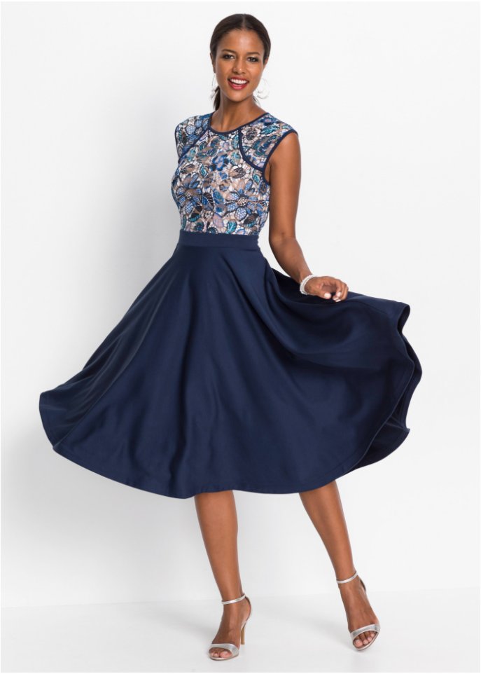 Midikleid mit Spitzeneinsatz