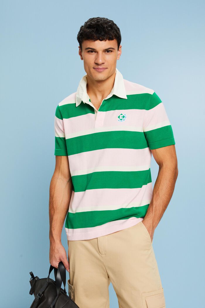 Gestreiftes Baumwoll-T-Shirt mit Logo und Polokragen
