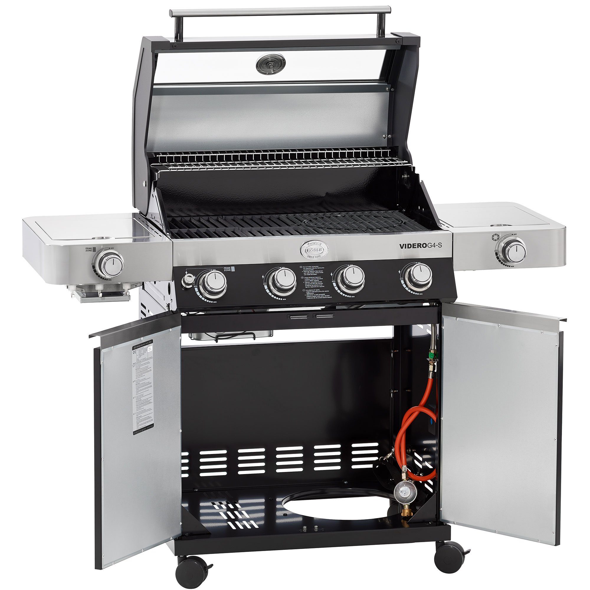 RÖSLE Gasgrill RÖSLE BBQ Gasgrill Videro G4-S Vario+ schwarz 2023 Pizzastein und