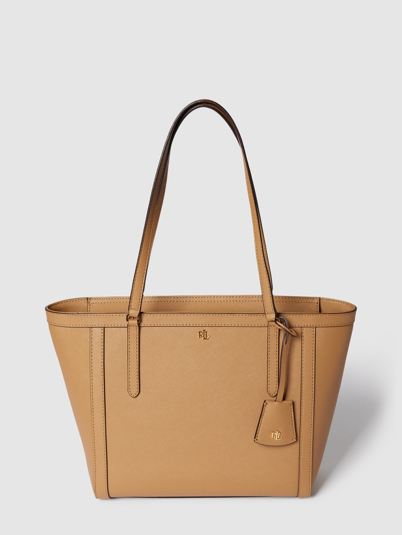 Tote Bag aus echtem Leder mit Label-Detail in sand