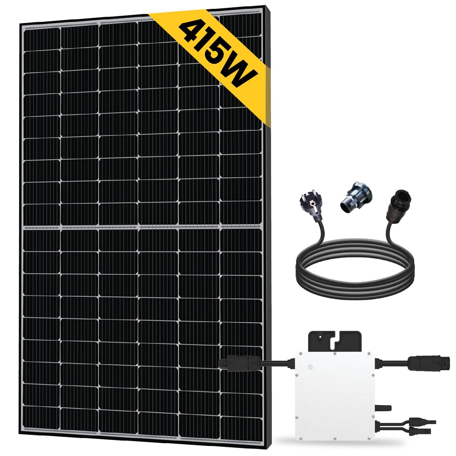 EPP.Solar Solaranlage 415W Black Frame Photovoltaik Balkonkraftwerk Balkon Mini-PV Anlage, Monokristallin, (Komplettset mit Hoymiles 300W Wechselrichter, Wasserdichtigkeitsklasse, genehmigungsfrei Solarpanel Solarmodul, PERC Technologie Steckerfertig