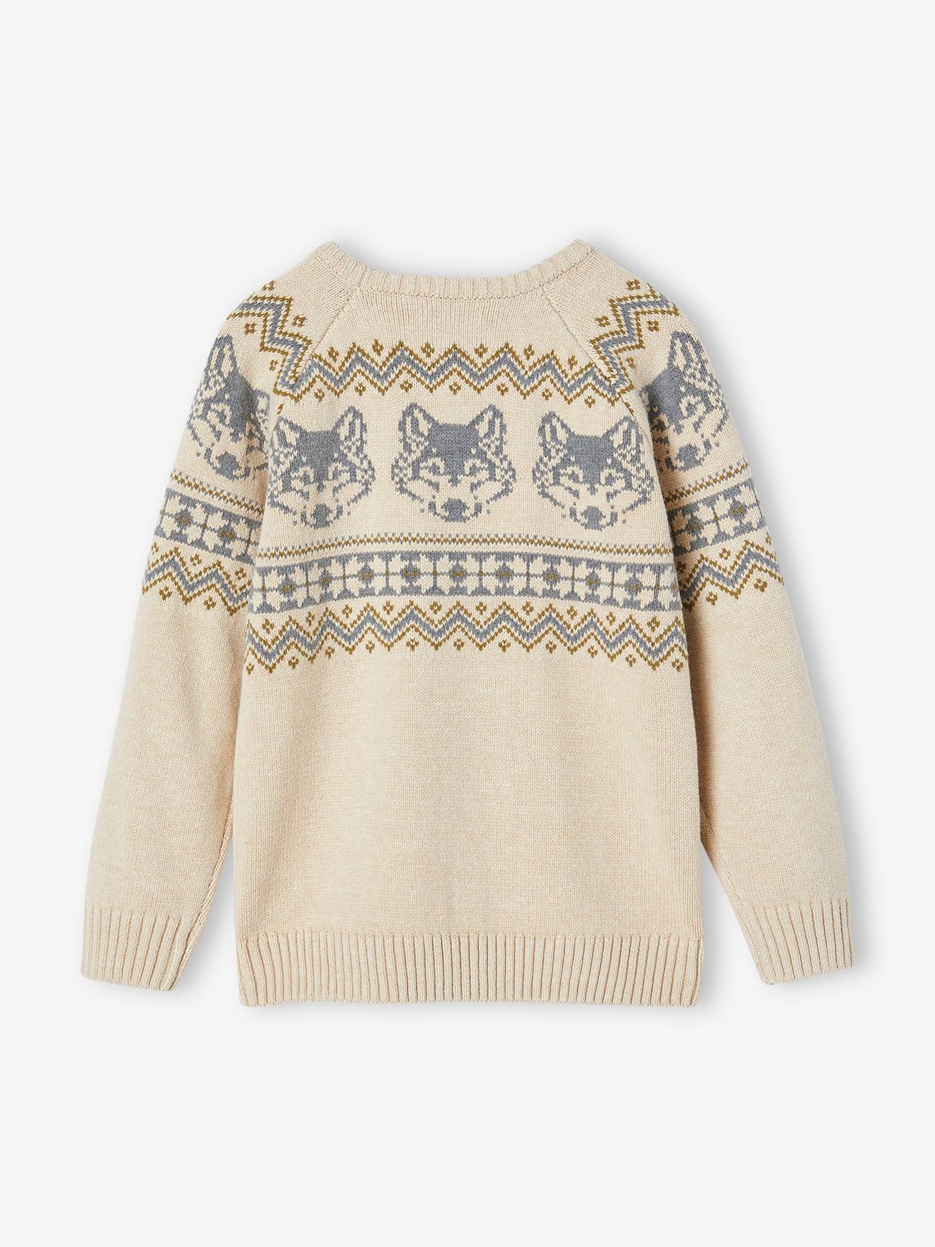 Vertbaudet Jungen Pullover, Jacquardmuster Oeko-Tex - weiß meliert
