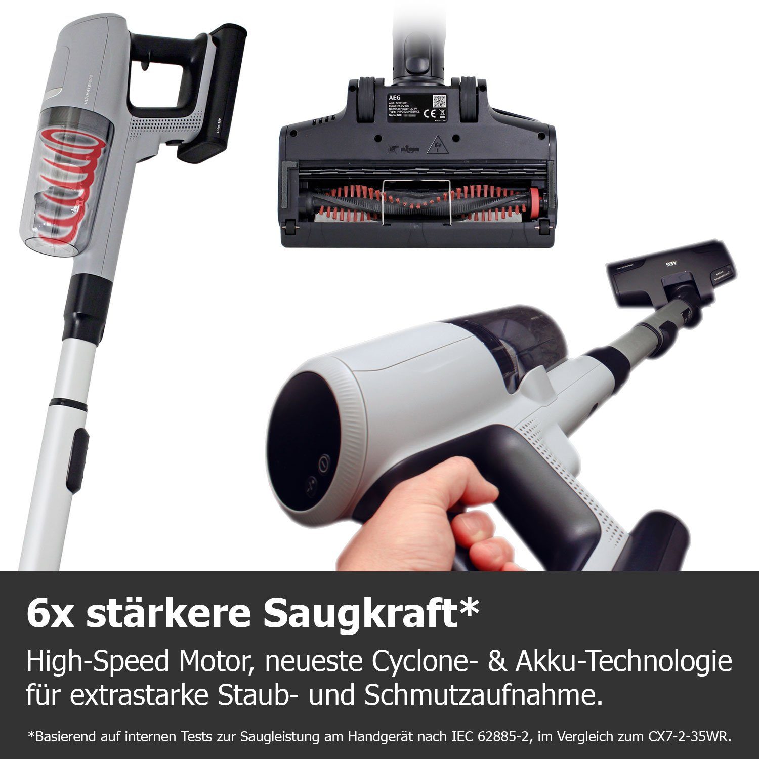 AEG Akku-Hand-und Stielstaubsauger Ultimate 8000 AP81UB25UG, beutellos, selbstreinigende Bürstrolle, LED-Licht, 3 Stufen & Auto-Modus