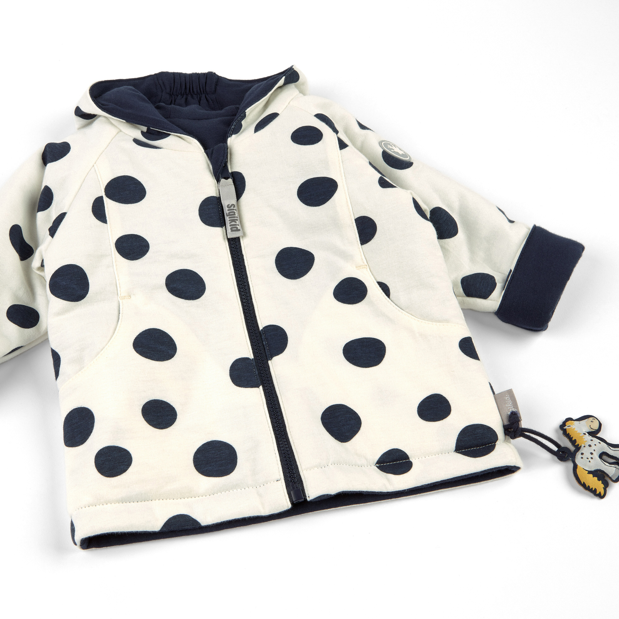 Wattierte Baby Wendejacke Tupfen Pony, dunkelblau oder w