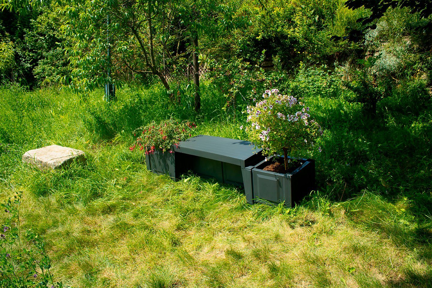 KHW Gartenbank Berlin, mit zwei Pflanzkästen, anthrazit