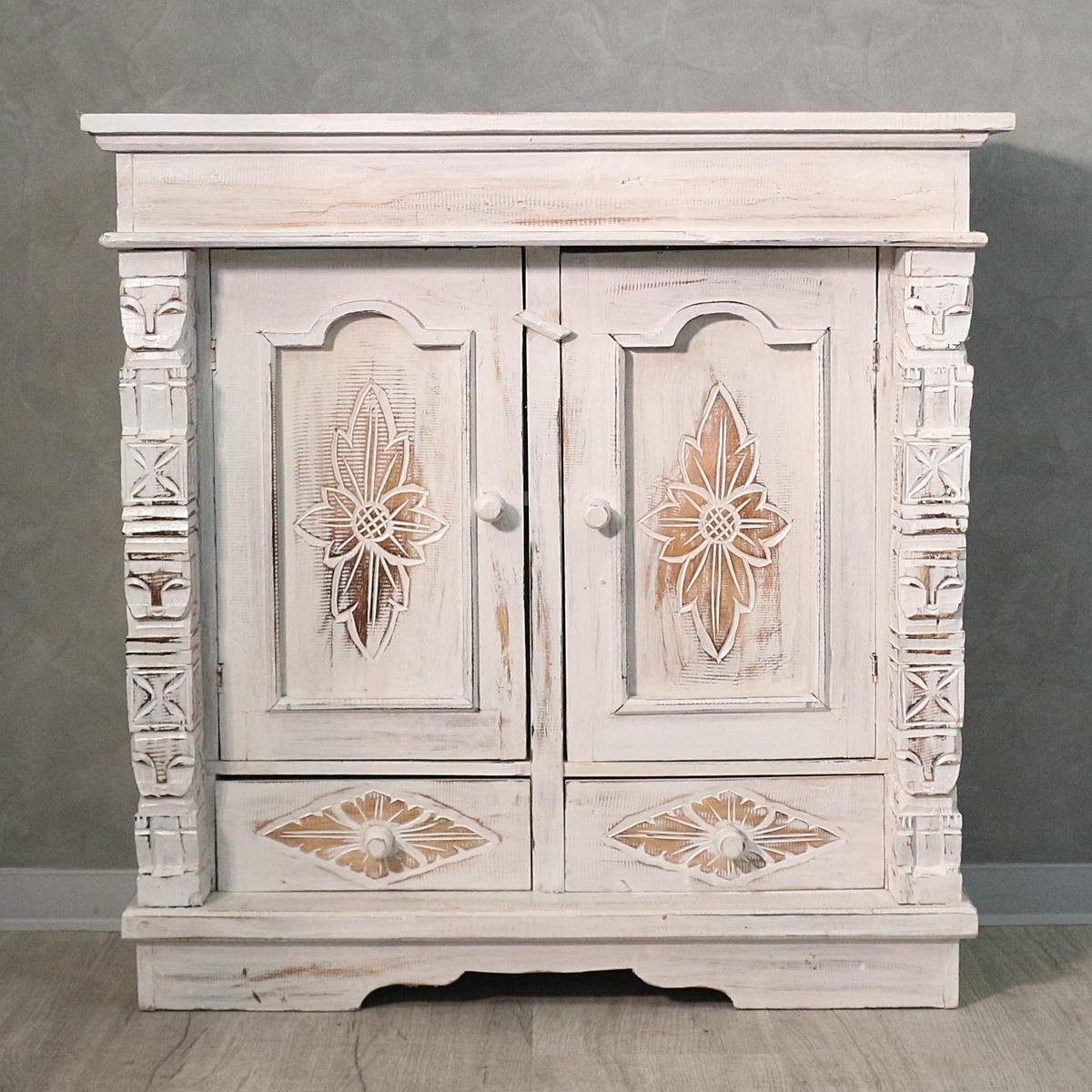 Oriental Galerie Mehrzweckschrank Schrank 80 x 80 cm Blume Weiß (1-St) Handarbeit