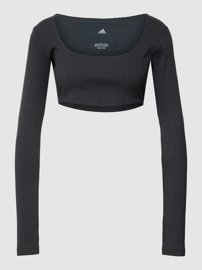 Cropped Longsleeve in Ripp-Optik in anthrazit