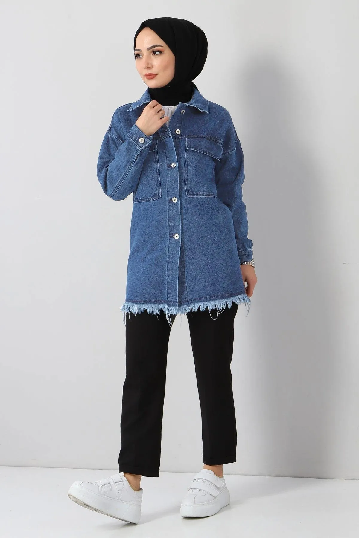 Modamihram  Quasten-detaillierte Jeansjacke Light Denim 6011
