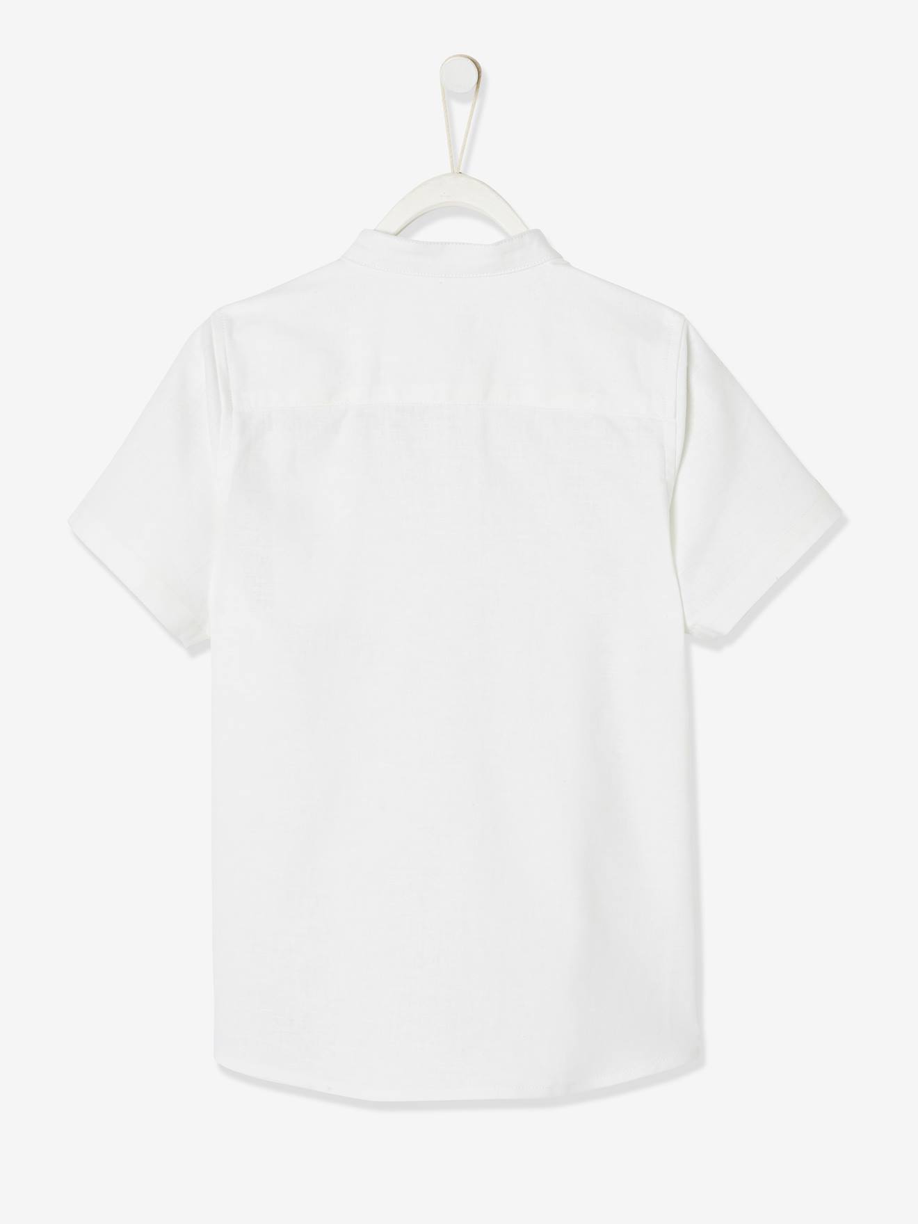 Chemise col Mao garçon en coton/ lin manches courtes blanc