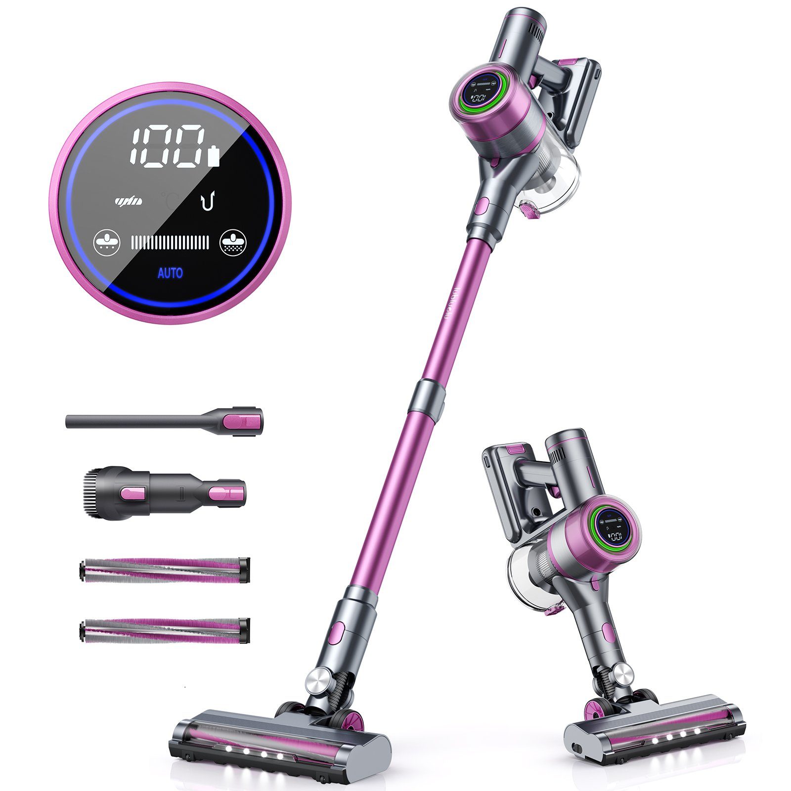 oyajia Akku-Stielstaubsauger Akku Staubsauger mit Smart Touchscreen Automatische Sauganpassung, 250,00 W, beutellos, Mit integrierter Ladestation, 25kPa, 50 Min. Laufzeit