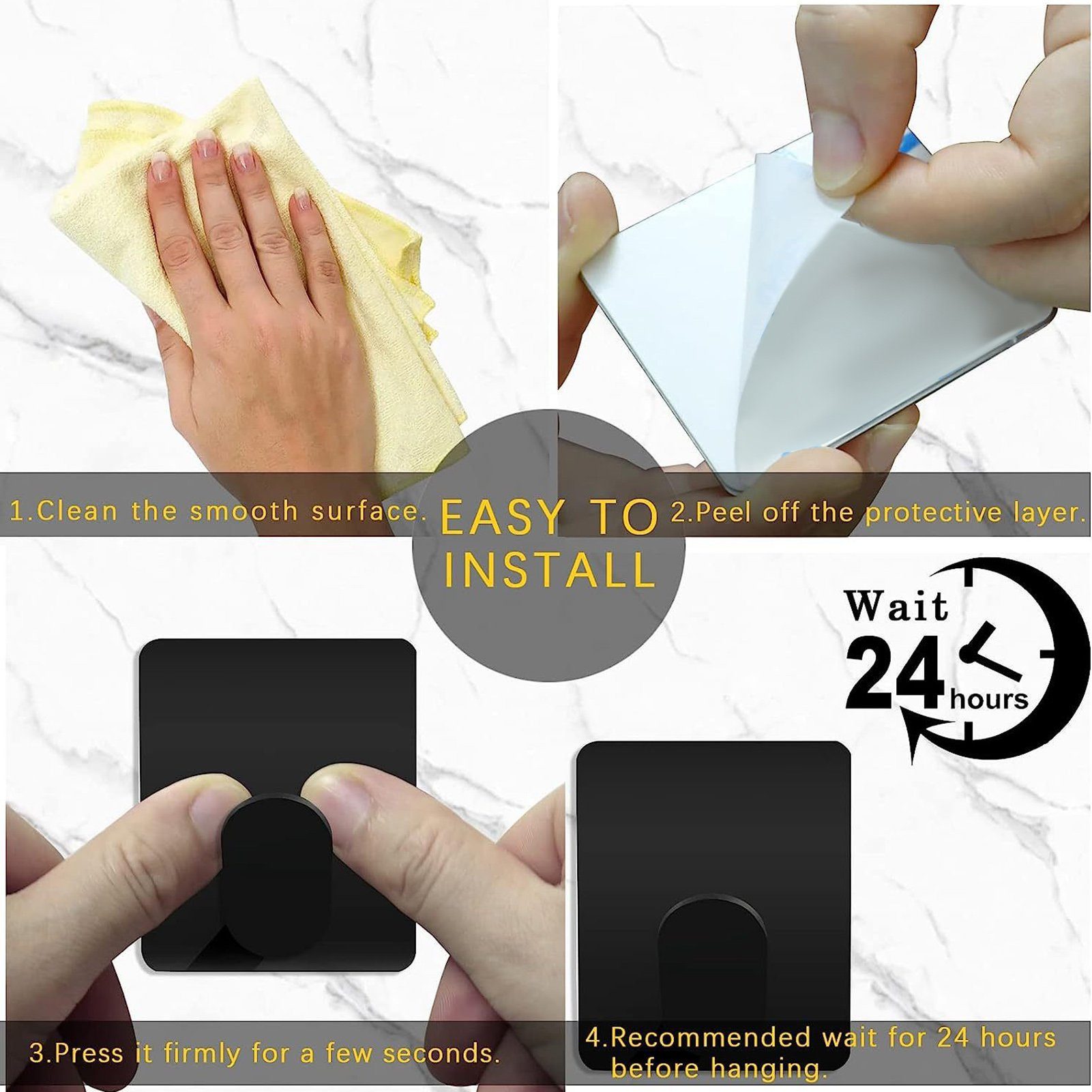 Blusmart Wandhaken 4 Stück Wand Montiert Kleiderbügel Tür Haken, (RobeKleidung Haken, Stanzfreies), Lackhaken aus Edelstahl