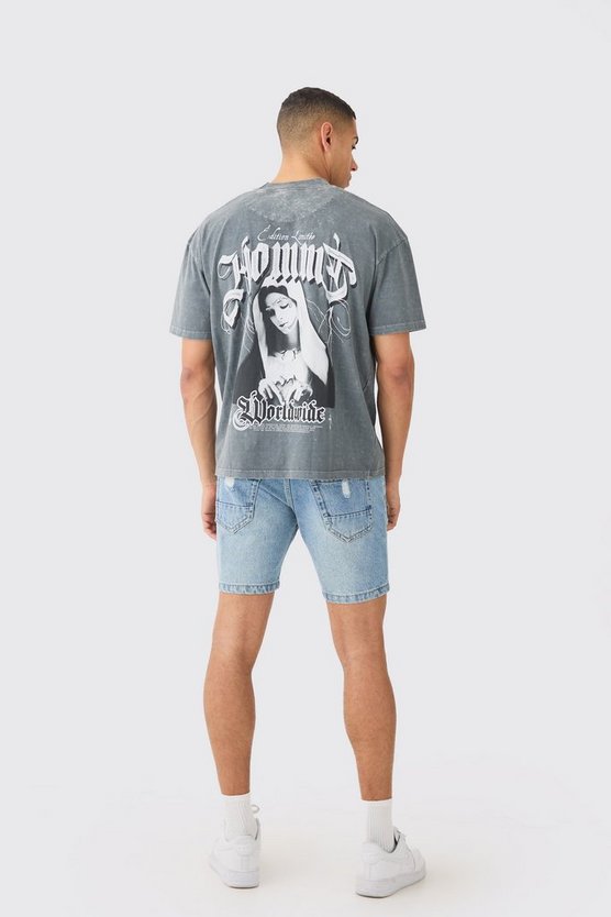 Zerrissene Slim-Fit Jeansshorts in Hellblau