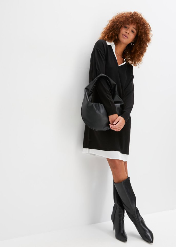Strickkleid mit Blusen-Einsatz