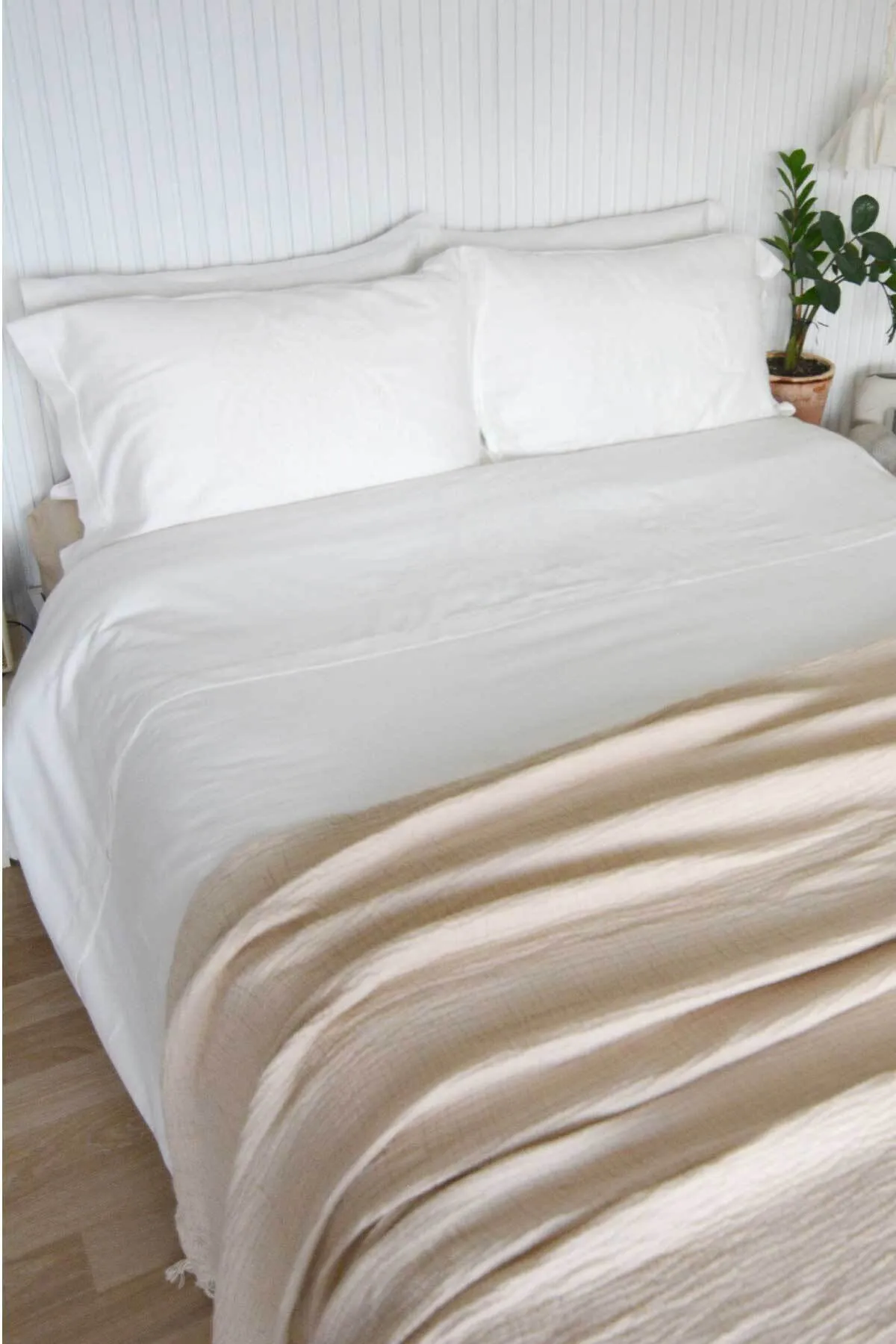 Elart  Bettbezug-Set für Doppelbett, King-Size-Bett, Baumwollsatin, bestickt, 3-teilig, Enora, Weiß