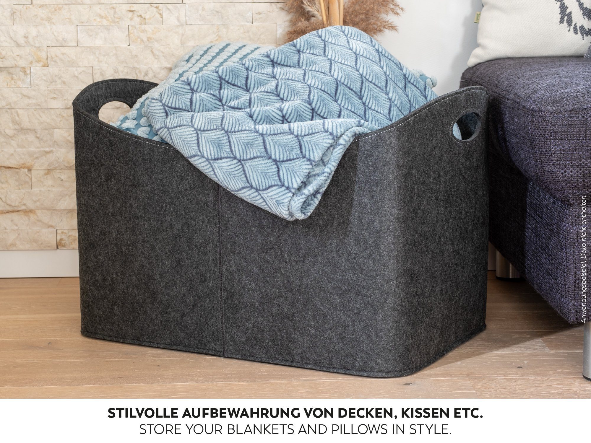 RUBBERNECK Aufbewahrungskorb Kaminholztasche Groß 3XL Filz für Kaminholz, Zeitungen - 63x40x42 cm