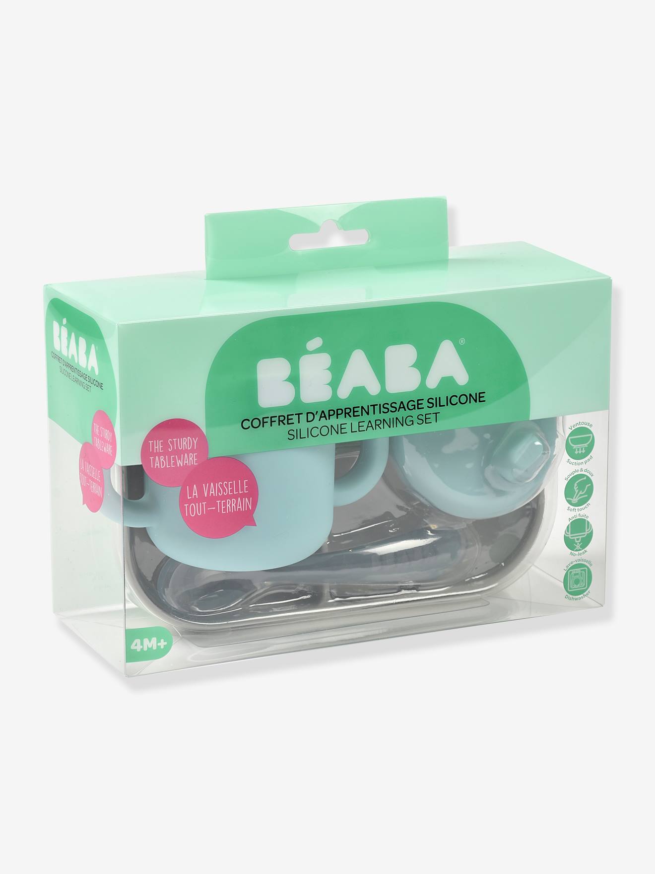 Coffret d’apprentissage 3 pièces BEABA en silicone rose