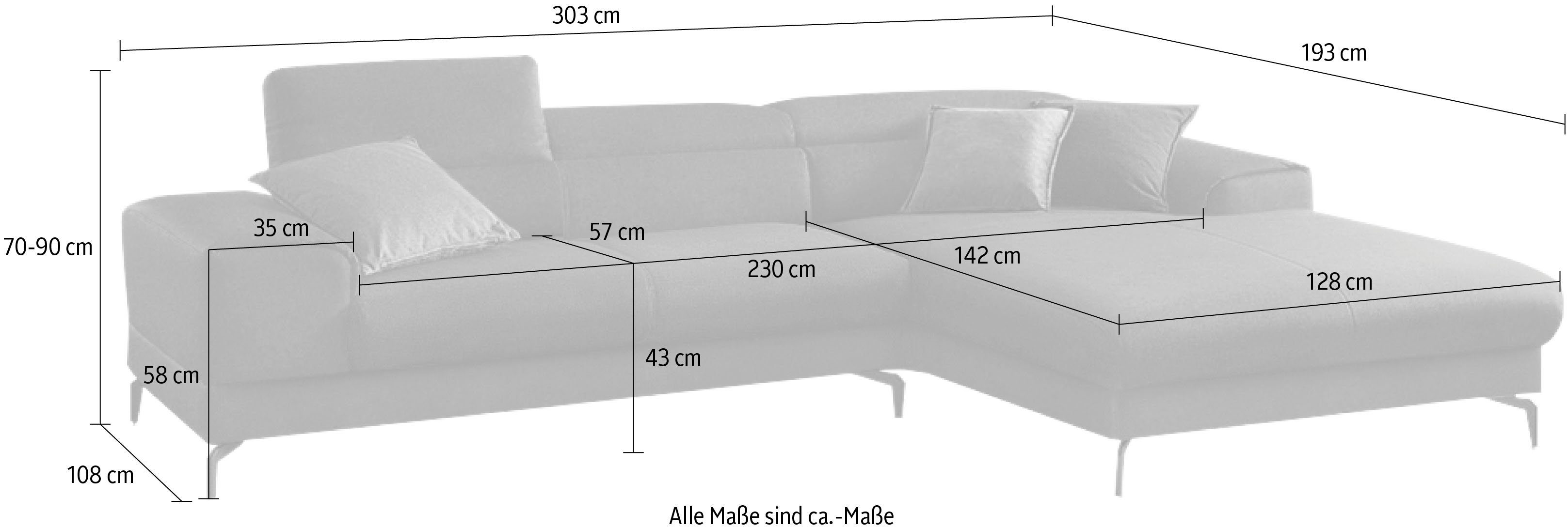 W.SCHILLIG Ecksofa piedroo, Kopfteilverstellung, wahlweise mit Sitztiefenverstellung, Breite 303cm