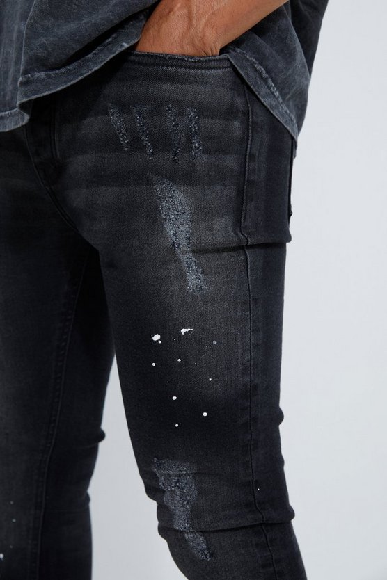 Zerrissene Super Skinny Jeans mit Farbspritzern