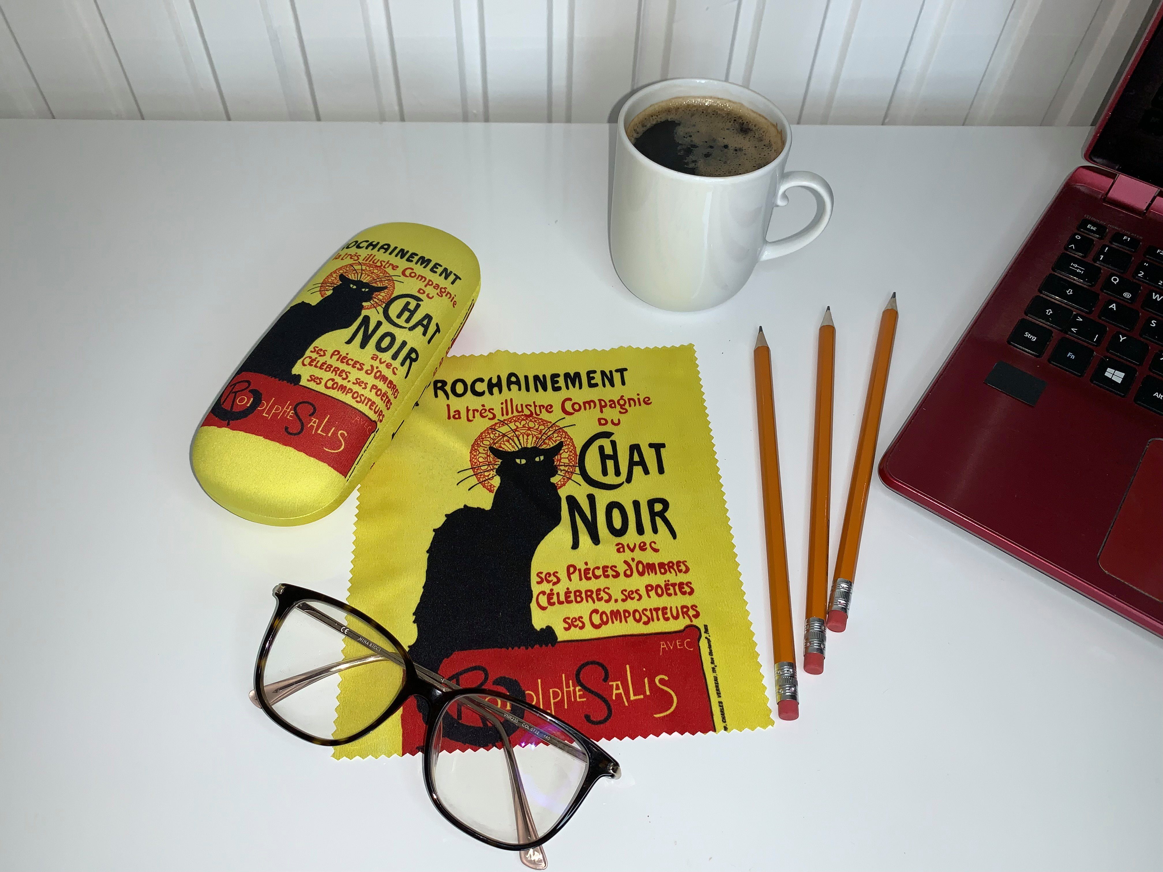 von Lilienfeld Brillenetui Etui Chat Noir Katze Kunst Motiv Hardcase mit Putztuch, stabiles mit Mikrofaser bezogenes Hardcase