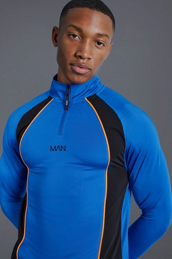 Man Active Colorblock Trainingsoberteil mit 1/4 Reißverschluss