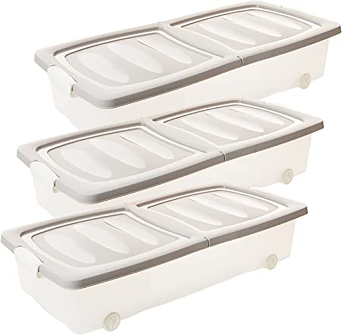 Centi Unterbettkommode Unterbett Aufbewahrungsbox Flach, Transparenter Bettkasten (Set, 3 St., 32 Liter 80 x 40 x 17 cm), Unterbettkommode mit Rollen, Deckel, Clip-Verschlüssen