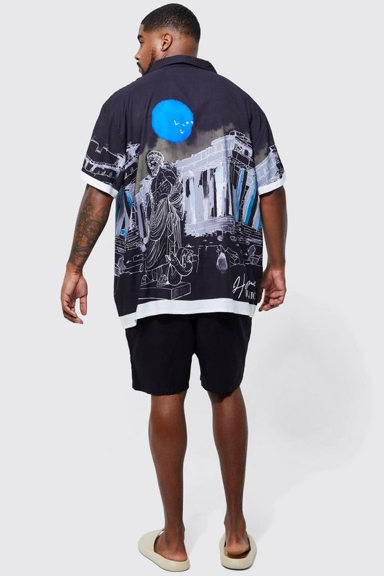 Plus Oversize Viskose-Hemd mit Print