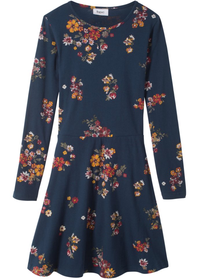 Mädchen Langarm-Jerseykleid mit Blumenmuster