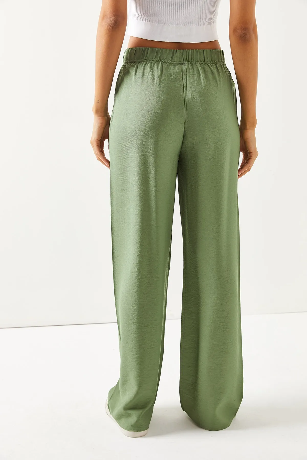 Olalook  Damen-Palazzo-Ayrobin-Hose mit Gürtel und elastischem Bund in Khaki, PNT-19000200