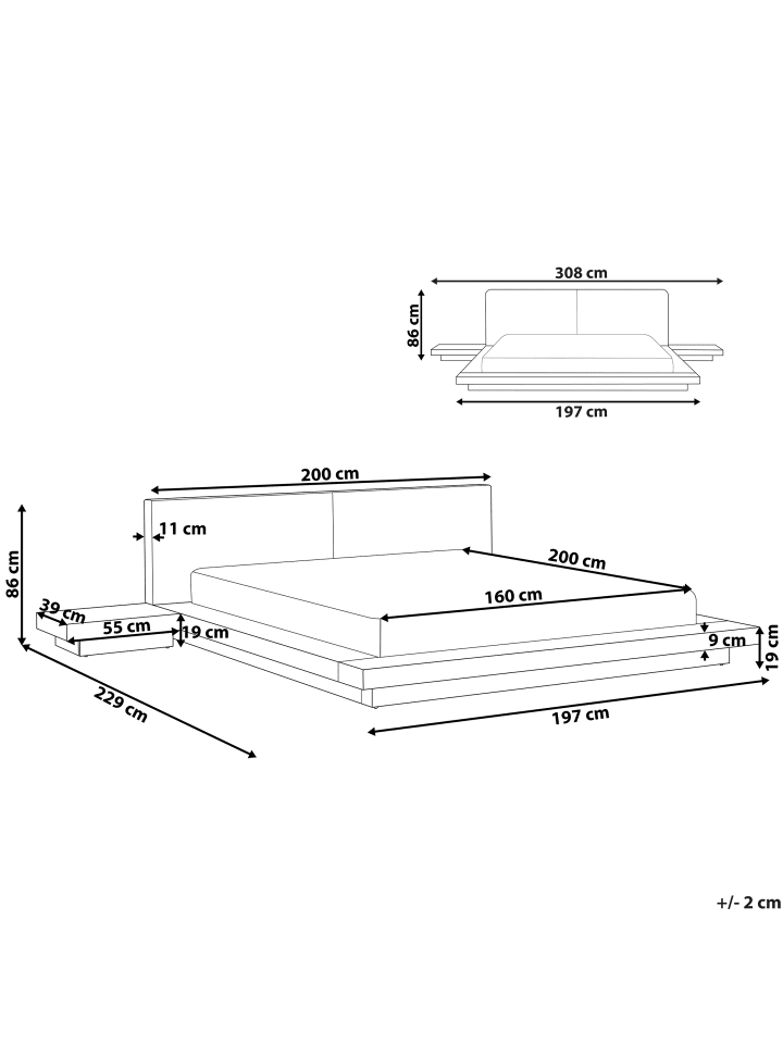 Beliani Doppelbett ZEN in Weiß/Weiß - (W) 308 x (H) 86 x (L) 229 cm günstig kaufen onesize
