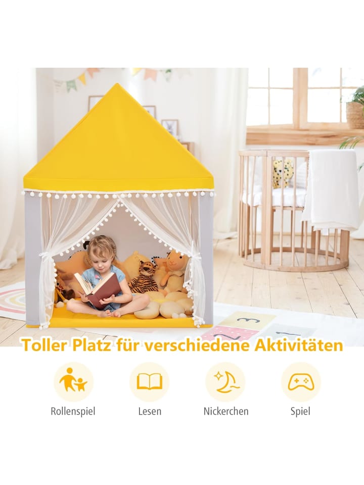 COSTWAY Kinderzelt mit Matte für 3-4 Personen in Gelb günstig kaufen 120 cm