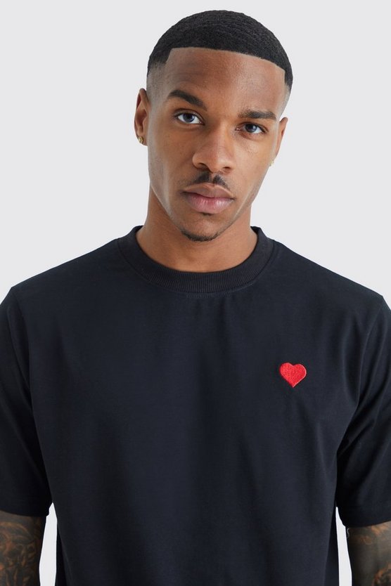 T-Shirt mit Herz-Stickerei