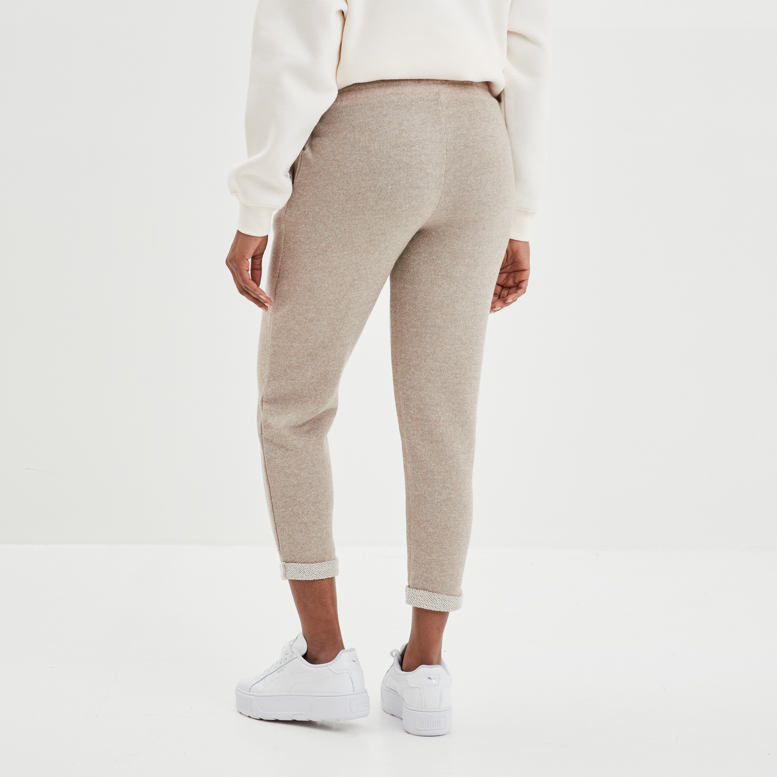 Pantalon jogging taille haute beige femme | La Halle