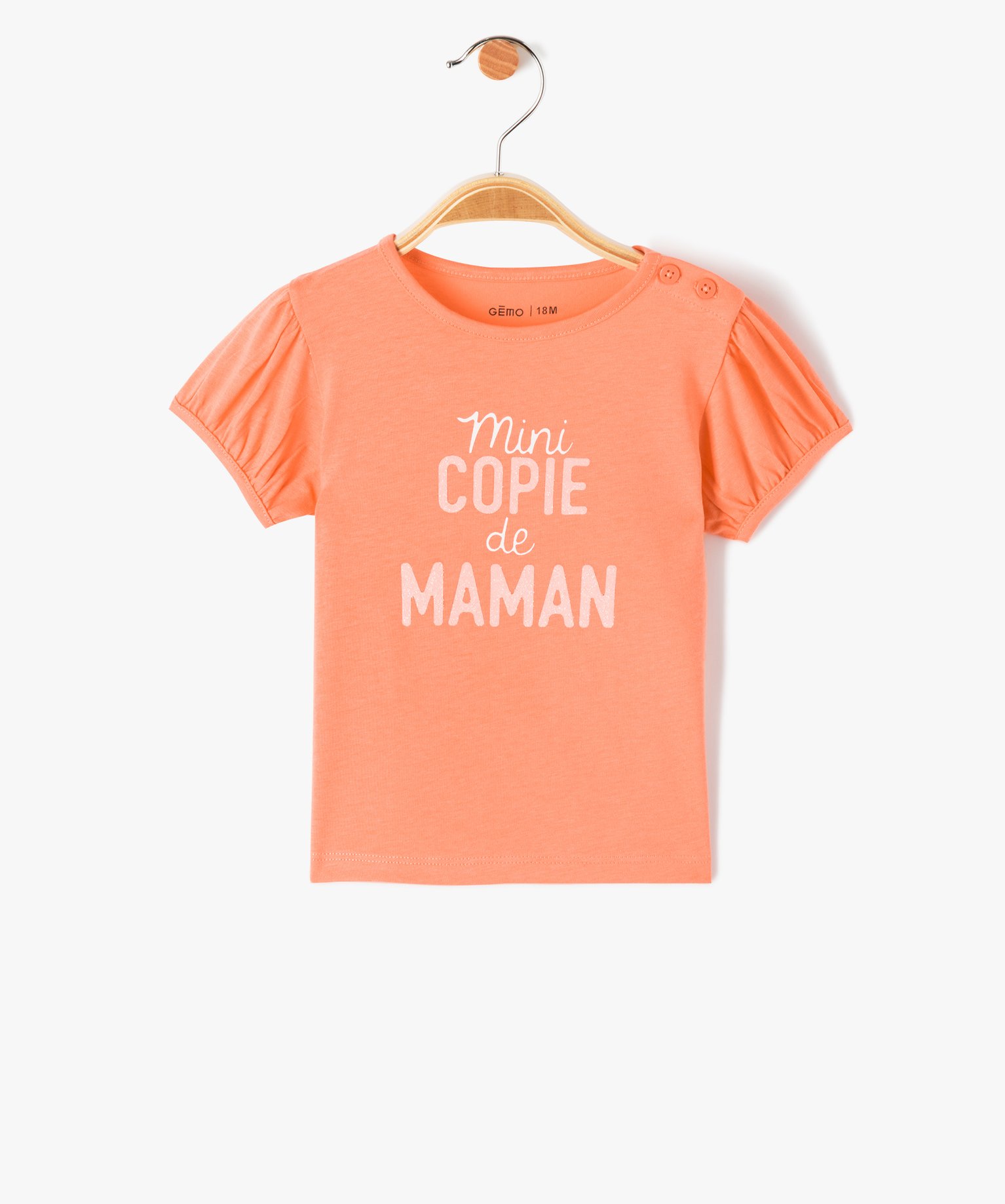 Tee-shirt bébé fille à manches ballon et message pailleté orange | GEMO