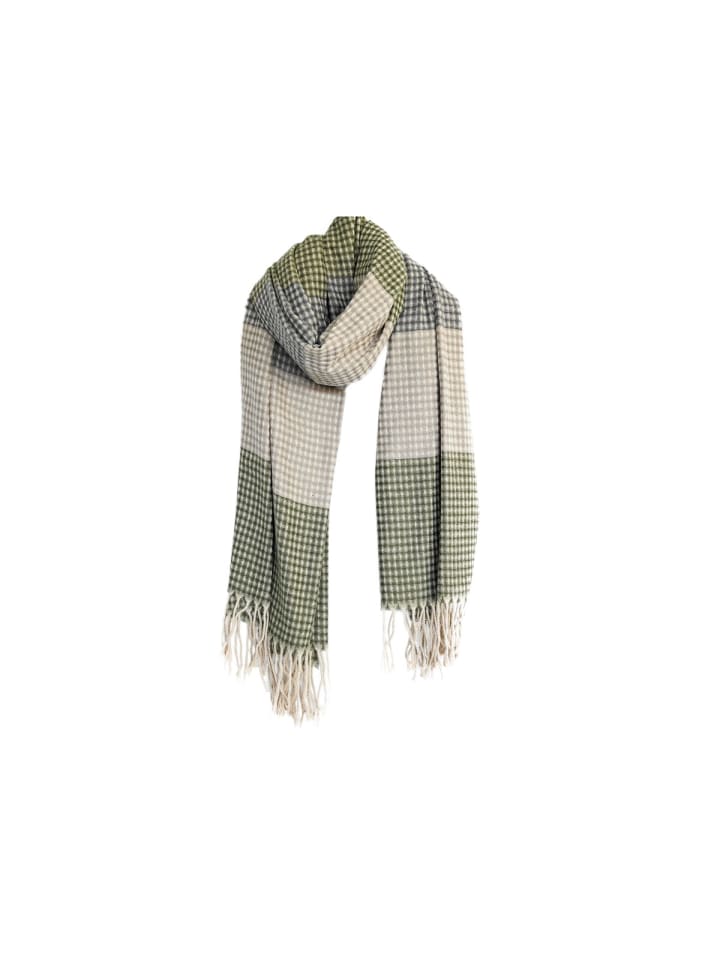 COFI 1453 Karierter Schal mit Fransen ideal für den Herbst und Winter in Grün günstig kaufen 190 cm