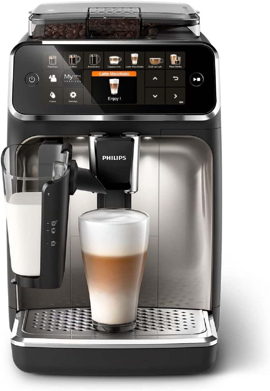 Philips Kaffeevollautomat Series 5400 Kaffeevollautomat LatteGo Milchaufschäumer Display, Kaffeeautomat Cafemaschine Kaffeemaschine mi Mahlwerk Vollautomat Cafe