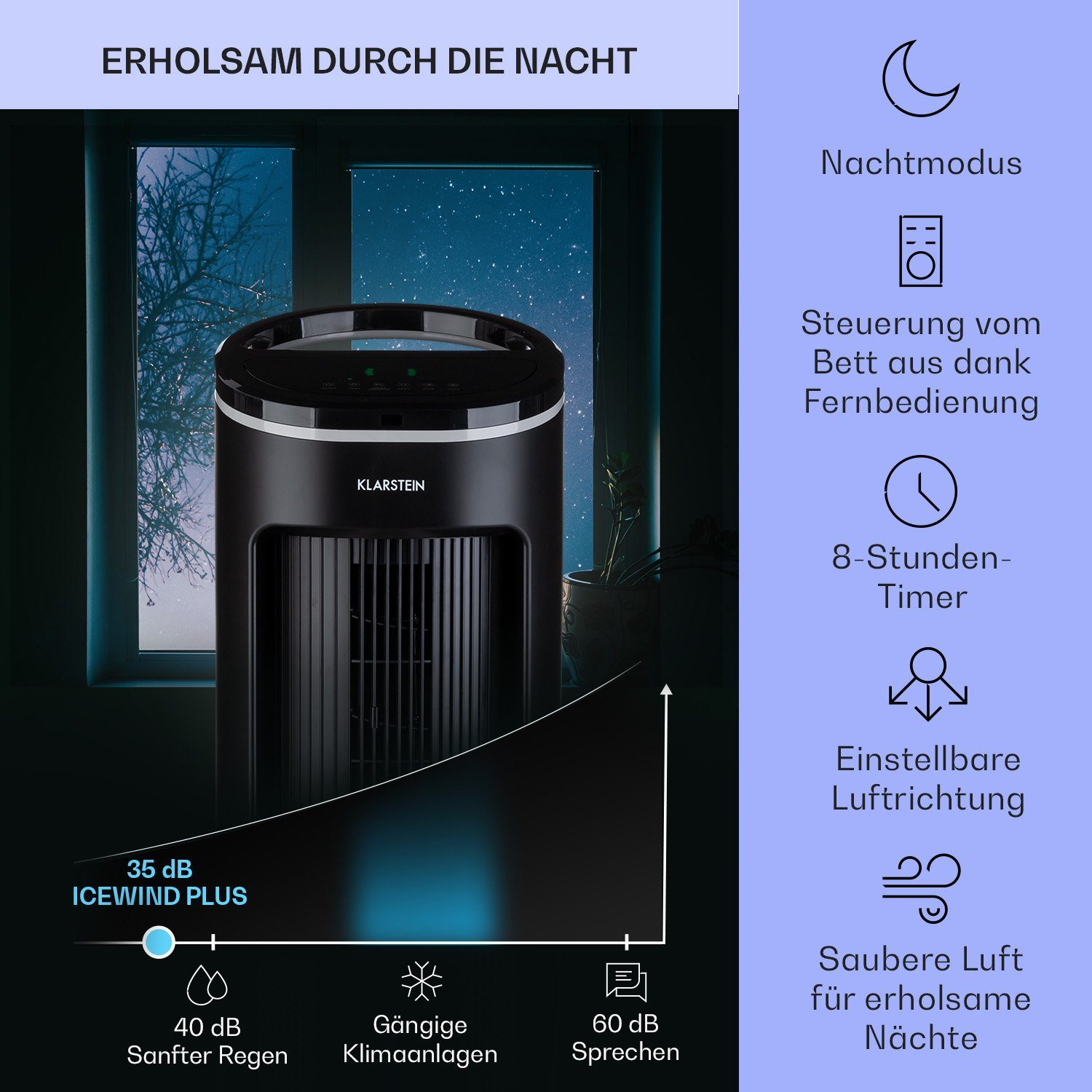 Klarstein Ventilatorkombigerät IceWind Plus 4-in-1 Luftkühler, mit Wasserkühlung & Eis mobil Luftkühler ohne Abluftschlauch