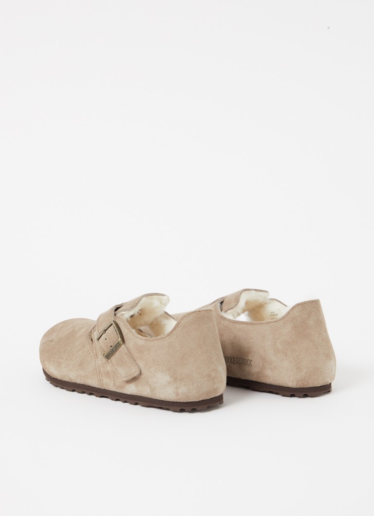 Mocasini Birkenstock Boston din piele întoarsă și lână de miel.