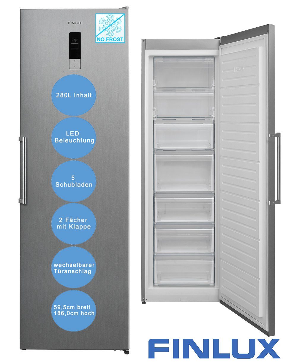 FINLUX Gefrierschrank FB SGSNF 280 IE, 186,0 cm hoch, 59,5 cm breit, NoFrost, Tür-offen-Alarm, Supergefriermodus, Energiesparmodus