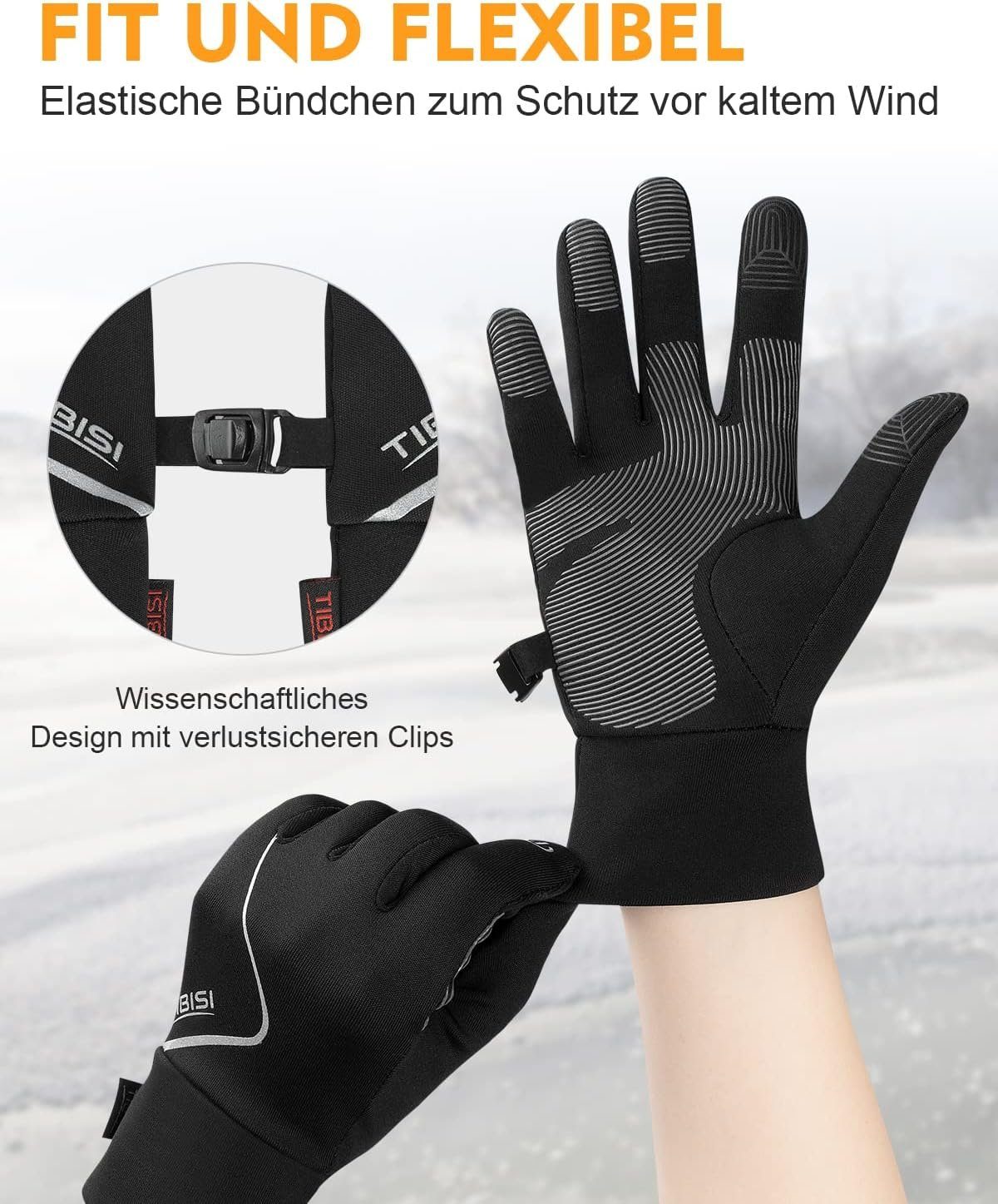 Anqier Fleecehandschuhe Handschuhe Kinder Winter, Warme Softshell Winterhandschuhe Touchscreen (Outdoor Sport Fahrradhandschuhe Für Jungen Mädchen, Kids Anti-Rutsch Winddicht Laufhandschuhe,Schwarz 4-12 Jahre)