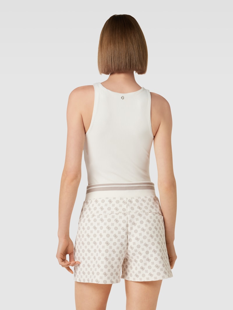 Body mit Label-Print aus Strasssteinbesatz Modell 'GUENDALINA' in offwhite