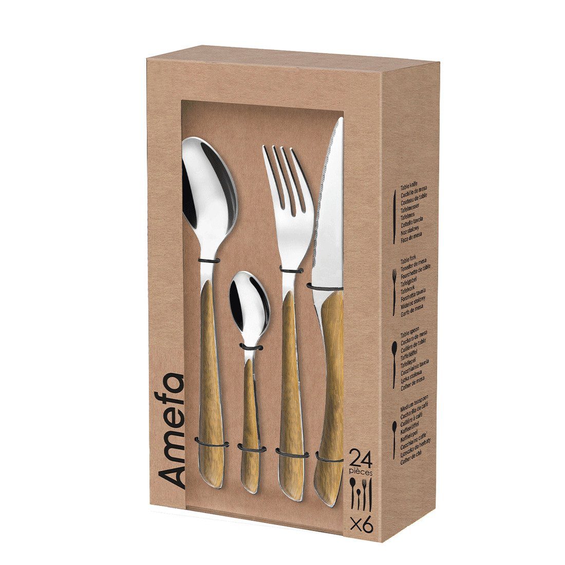 Amefa Besteck-Set ECLAT NATURE, Edelstahl 18/0, holz glänzend, für 6 Personen, 24-tlg