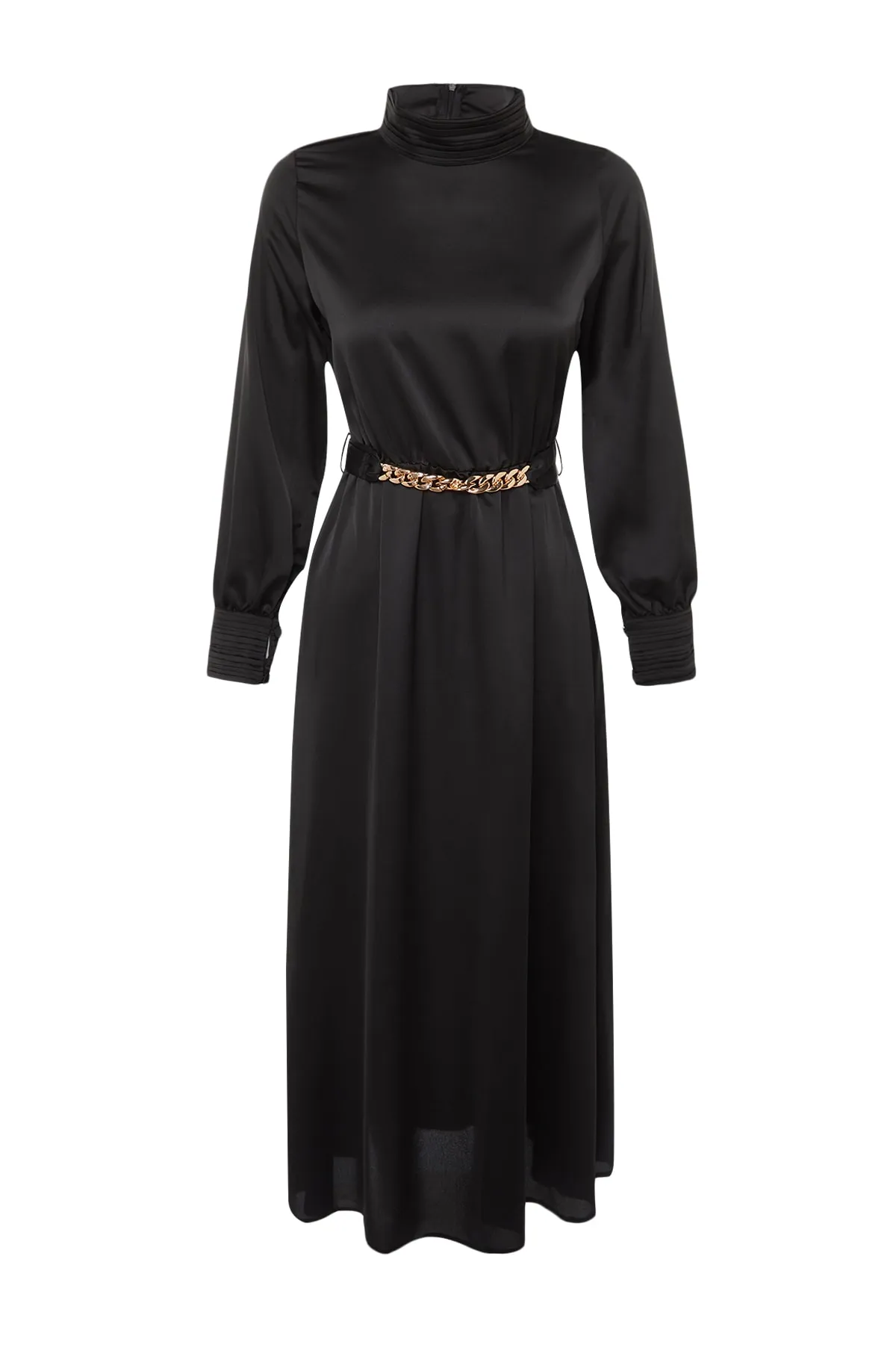 Trendyol Modest  Schwarzes, gewebtes Abendkleid mit Kragen und Manschetten und detailliertem Gürtel TCTSS22EB0142