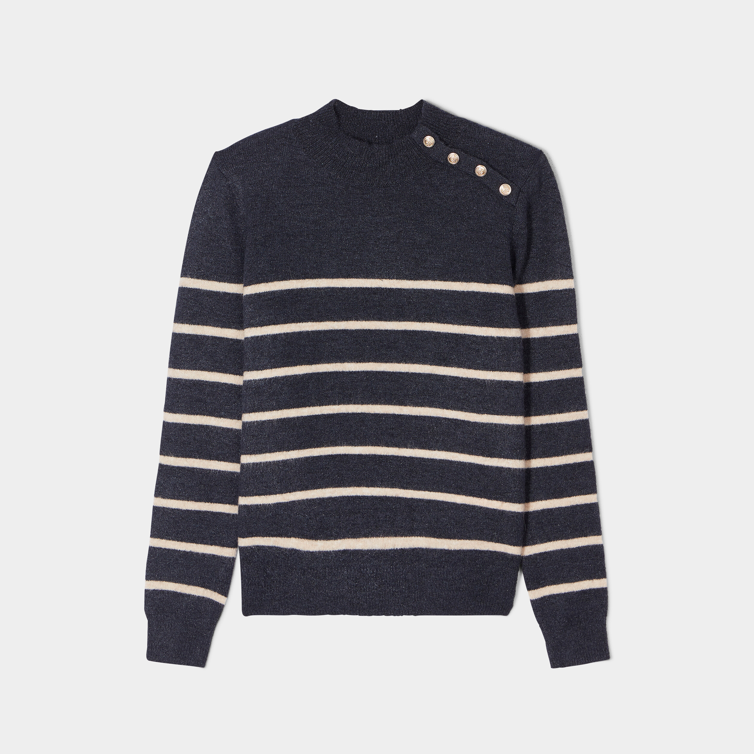 Pull marinière boutons à l'épaule bleu marine femme | La Halle