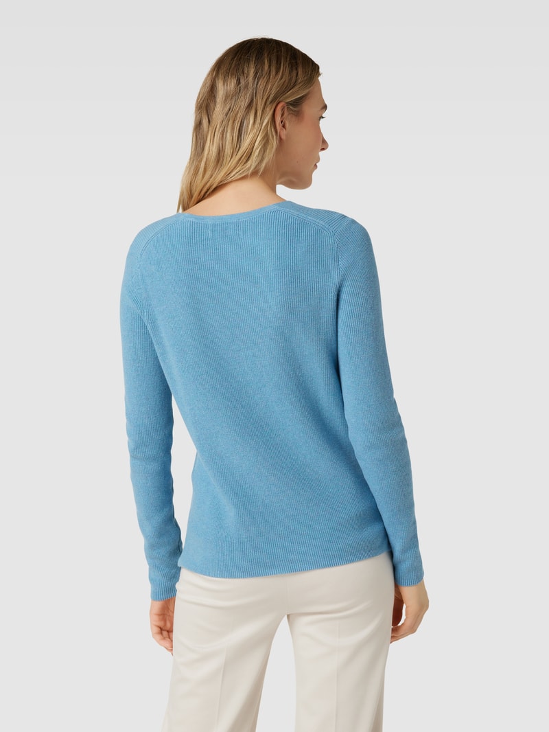 Strickpullover mit abgerundetem V-Ausschnitt in blau meliert