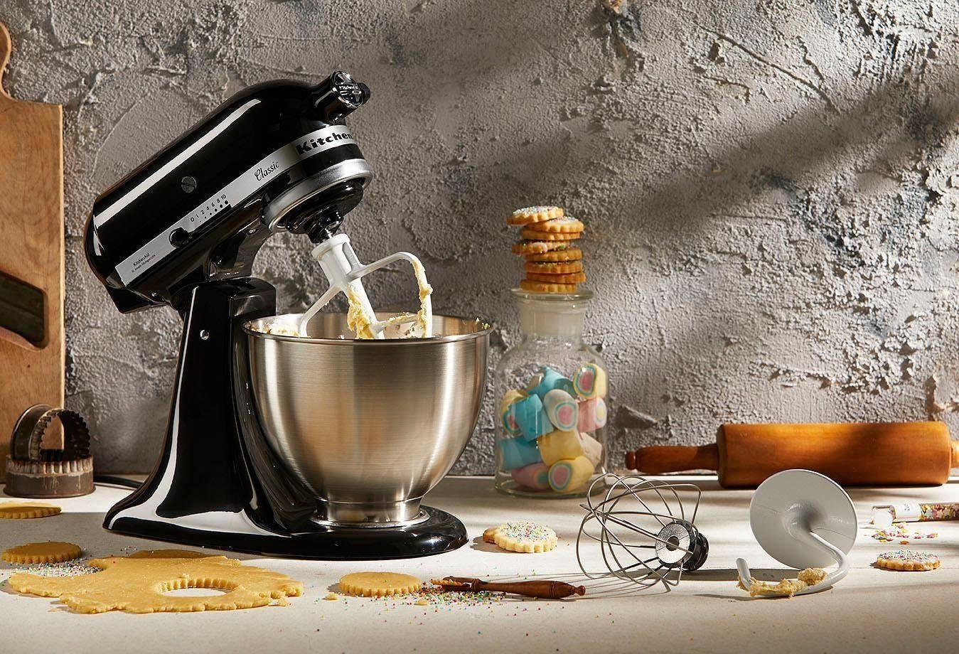 KitchenAid Küchenmaschine 5K45SSEOB ONYX BLACK, 275 W, 4,3 l Schüssel, Gratis Fleischwolf, Spritzgebäckvorsatz (Wert ca. 129,-UVP)